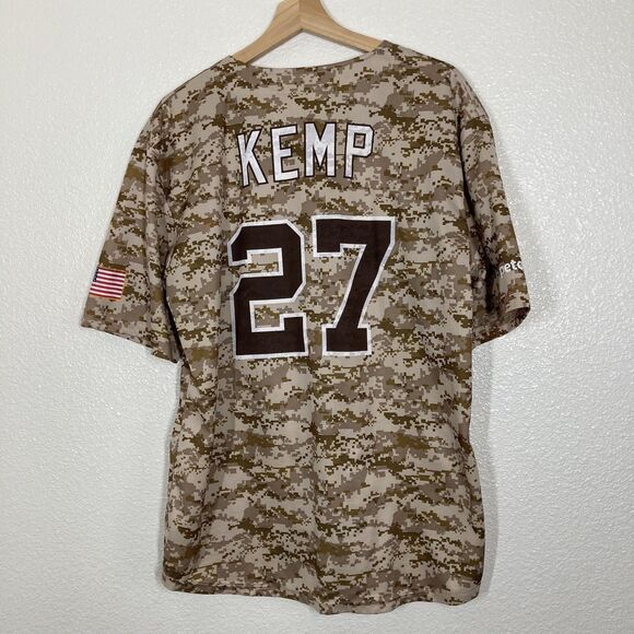 San Diego Padres Jersey Mens XL Tan Camo MLB Baseball Kemp 27 American Flag - Picture 6 of 11